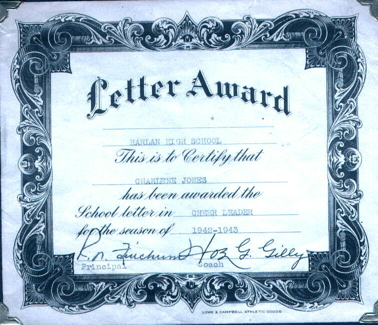 Harlan County High School Award Letter, 1943